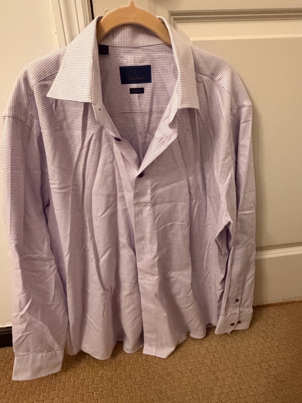 David Donahue Navy Label on Light Purple Check Dress Shirt